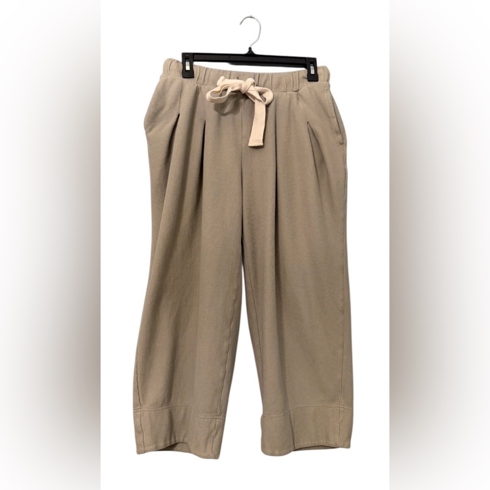 Free People Beach Day Tripper Ribbed Pleated Drawstring Pants Green